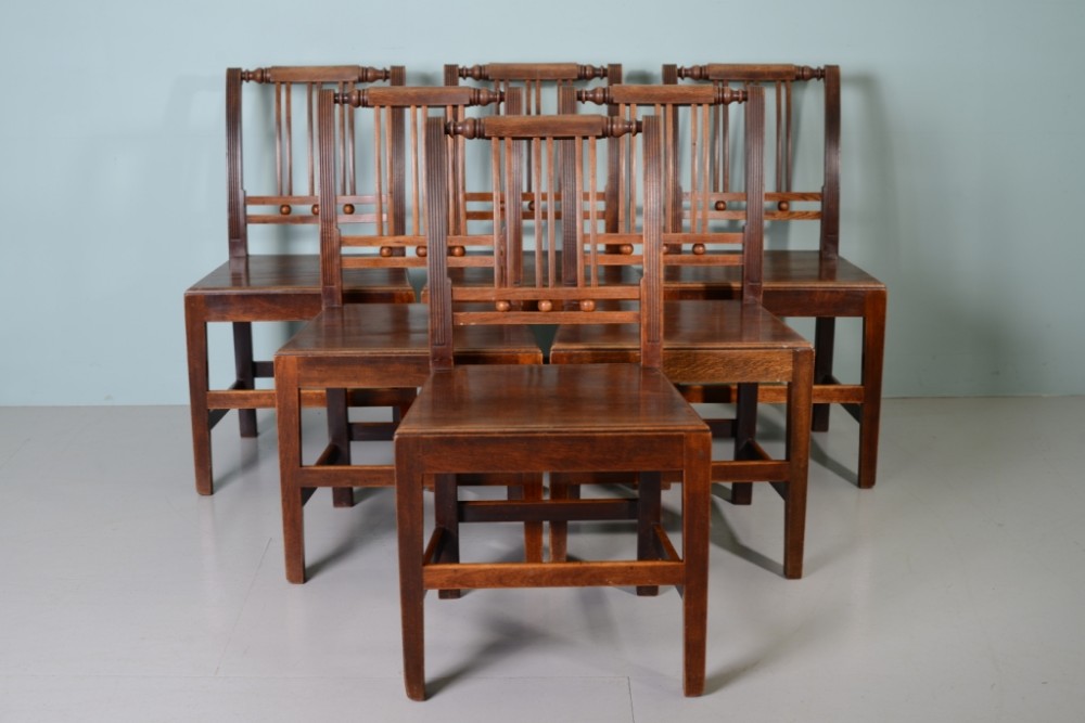 A Good Set of Six Antique Lancashire Kitchen Dining Chairs.