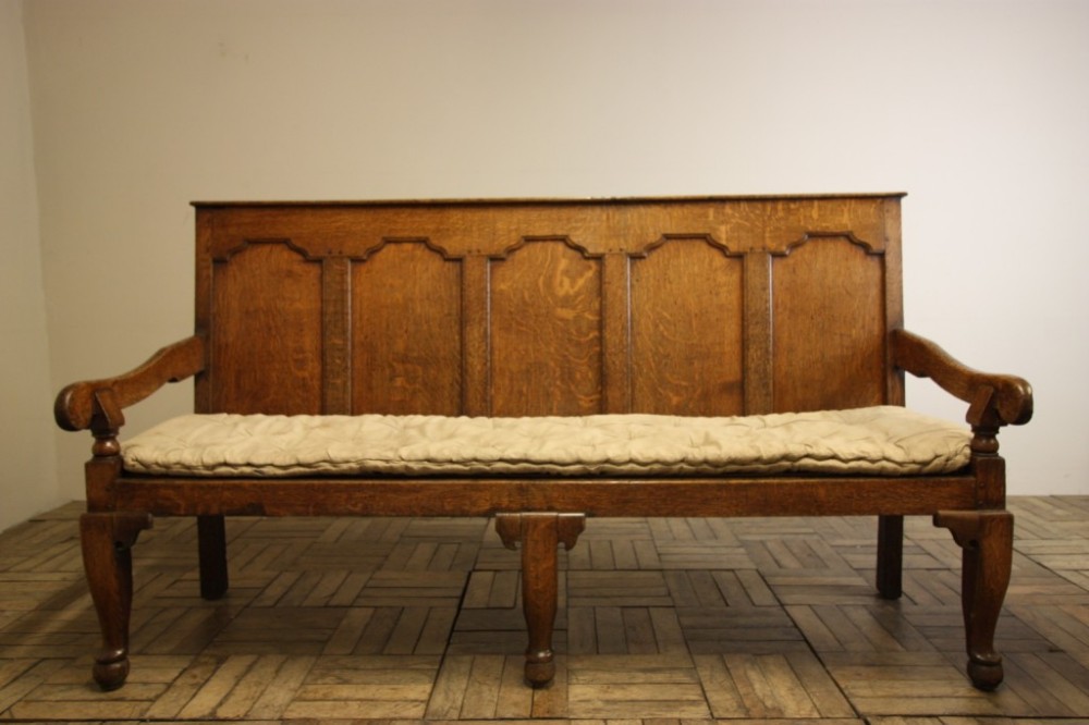English Georgian Antique Oak Settle on Cabriole Legs