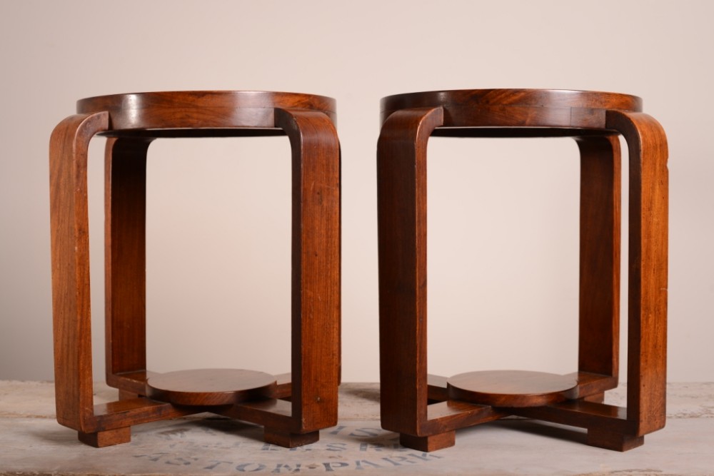Pair of Antique Art Deco Walnut Side Tables