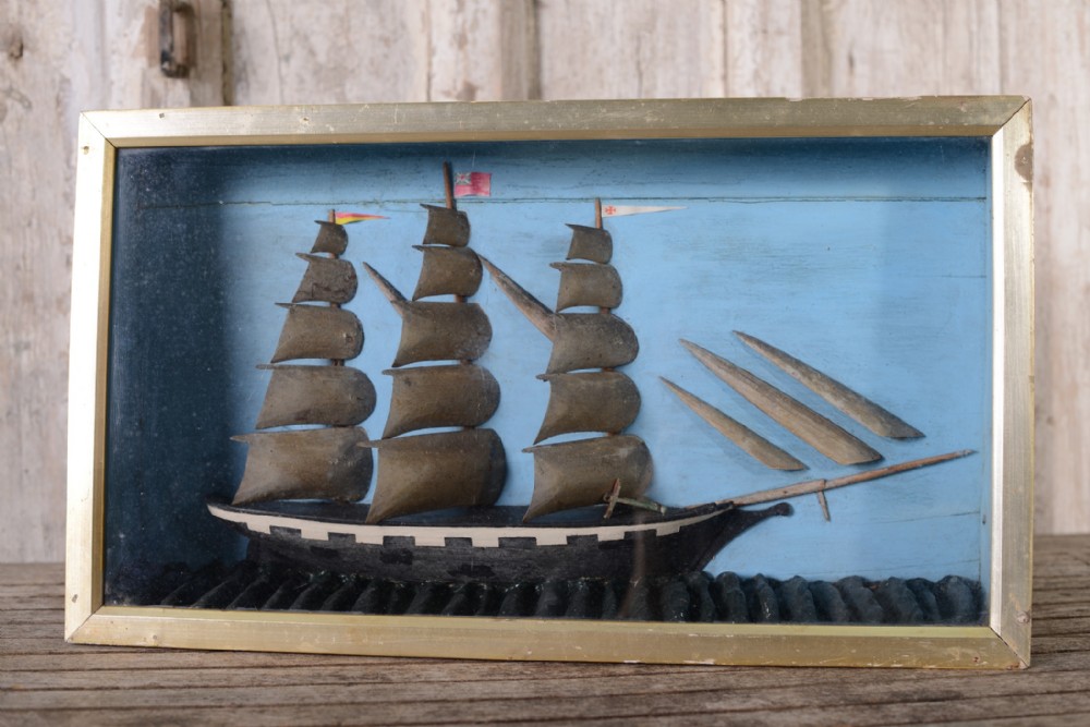 19th Century Ship Diorama in Glazed Display.