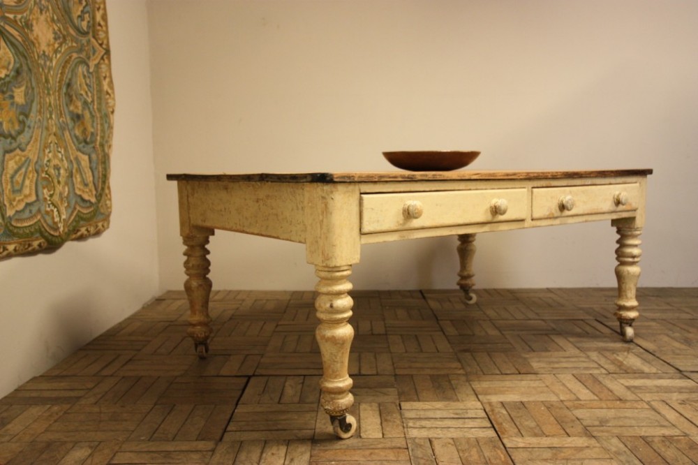 Country Antique Painted Pine Kitchen Dining Table