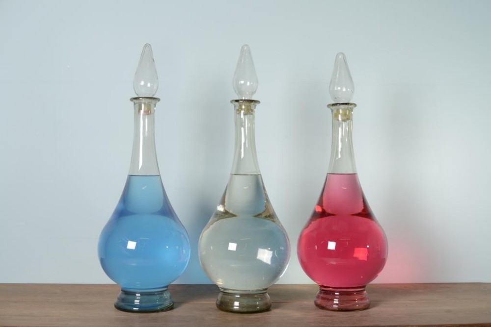 Set of Three Antique Glass Pharmacy Carboys