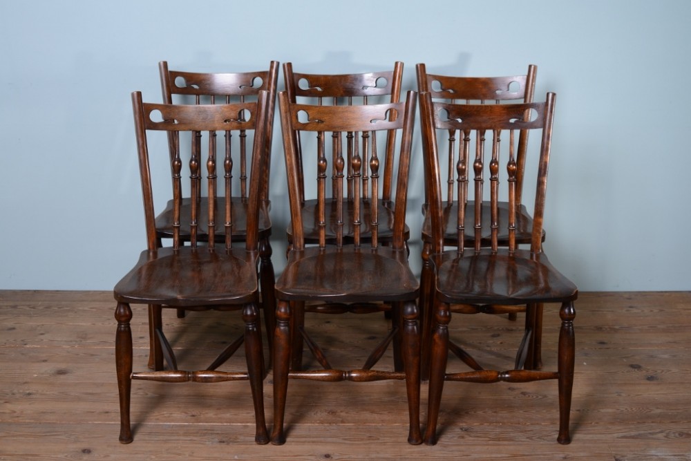 Set of Six English Antique Kitchen Dining Chairs