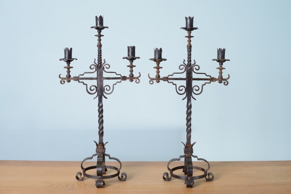 Pair of 19th Century Antique Iron Candlesticks