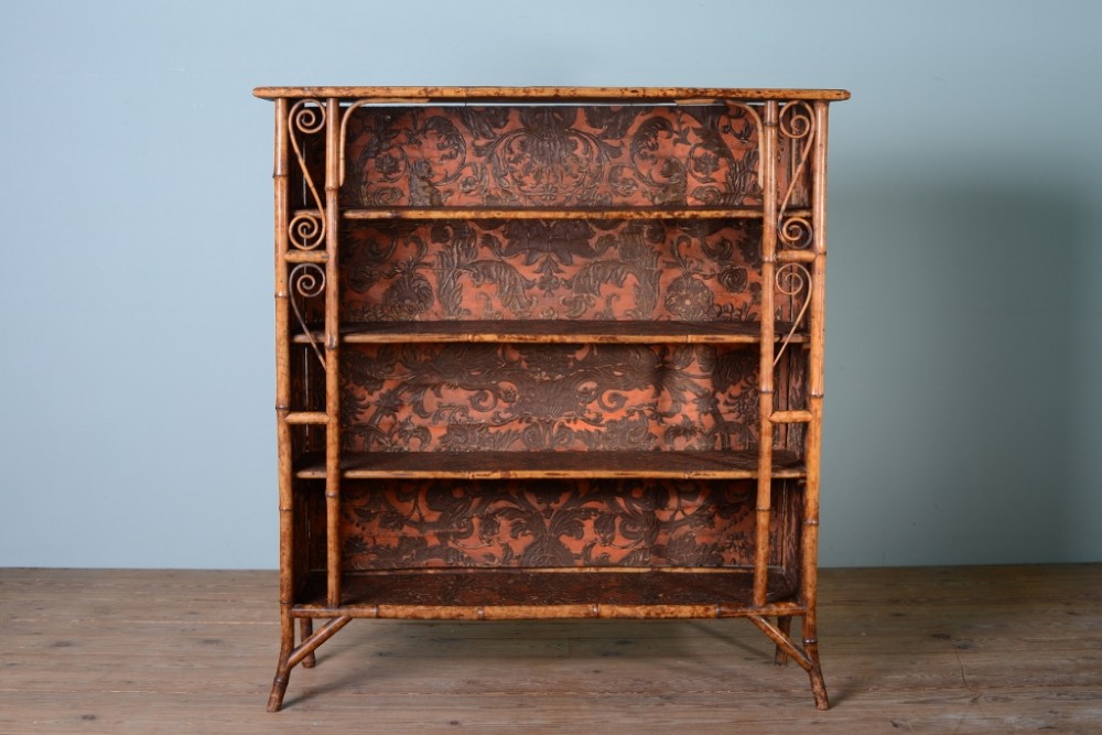 19th Century Antique Bamboo Open Bookcase.