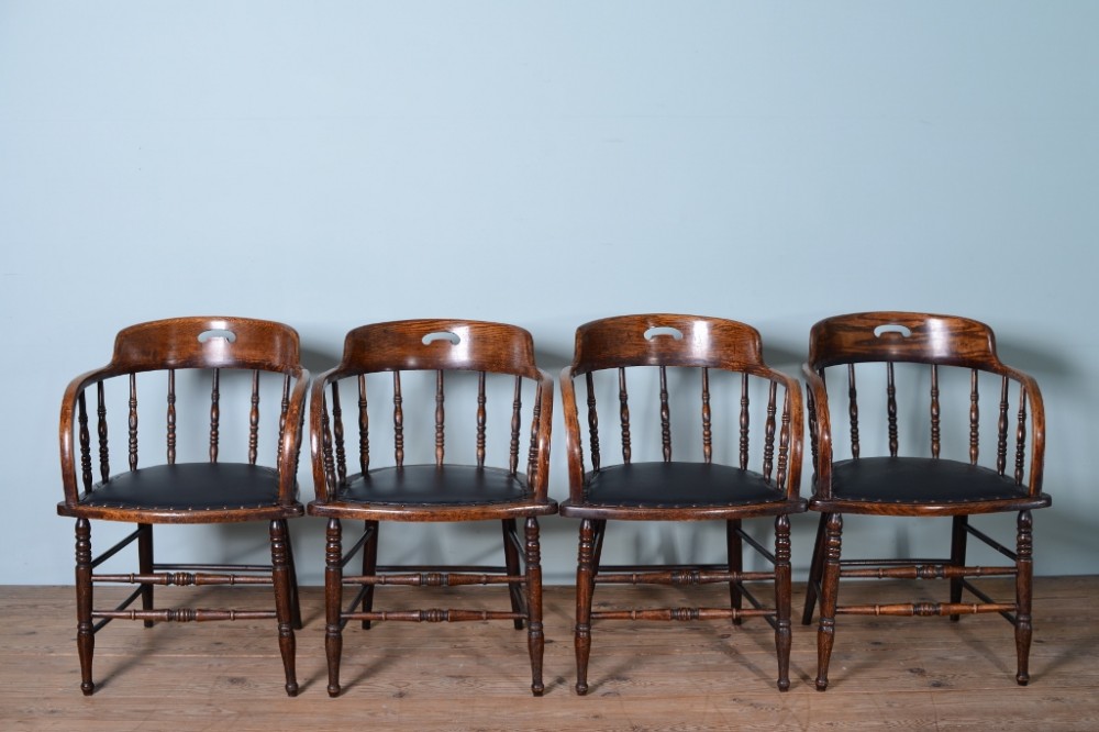 Set of Four Edwardian Antique Captain Dining Chairs.
