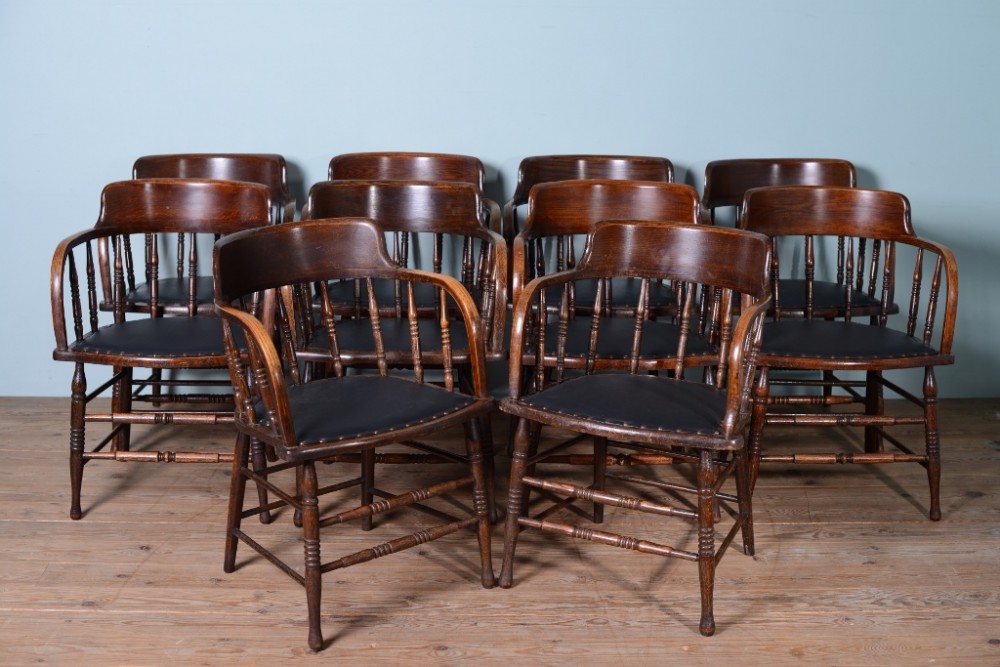 Set of Twelve Antique Oak Dining Chairs.
