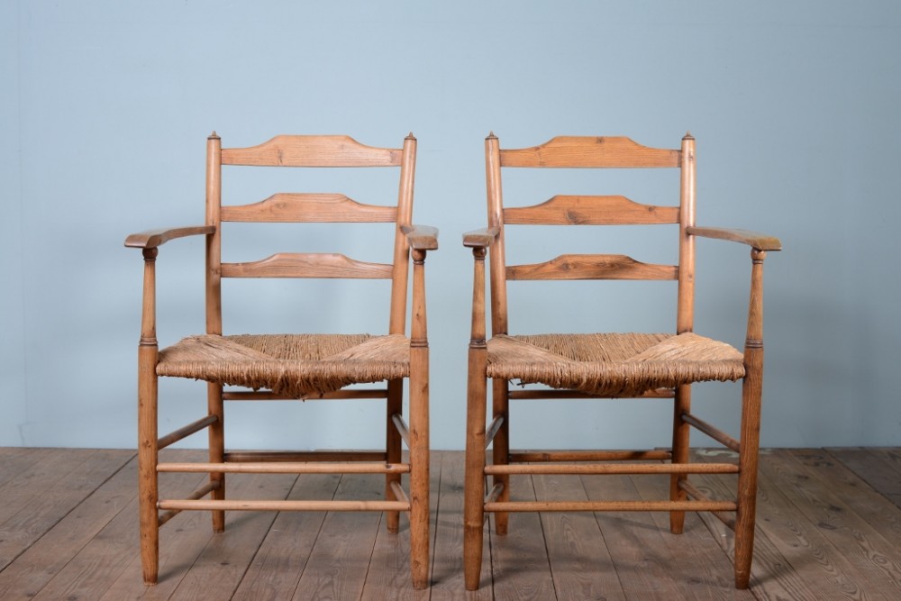 Pair of Antique Elm Carver Armchairs by Ernest Gimson