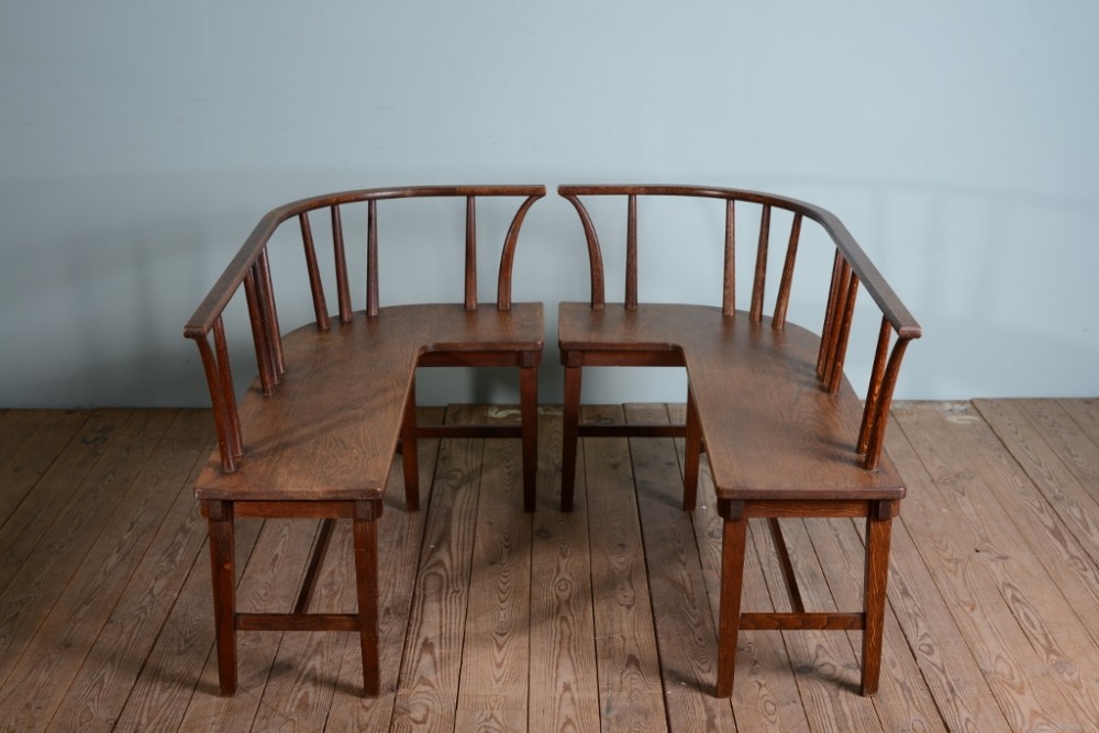 Pair of Interesting English Antique Oak Fireside Seats