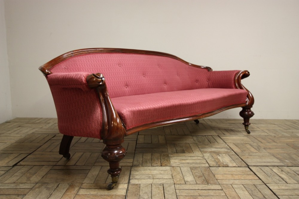 Quality English Antique Mahogany Upholstered Sofa.
