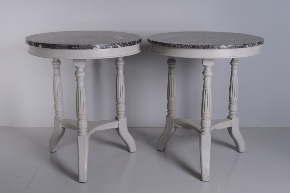 Pair of 19th Century Antique Side Tables with Marble Tops.
