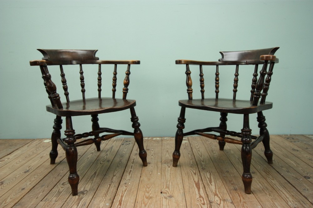 Pair of Antique Smokers Bow Armchairs.