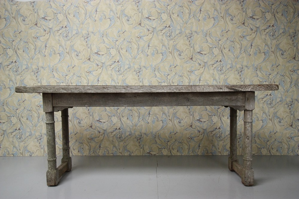 English Antique Oak Side Table in Wonderful Silvered Finish. 