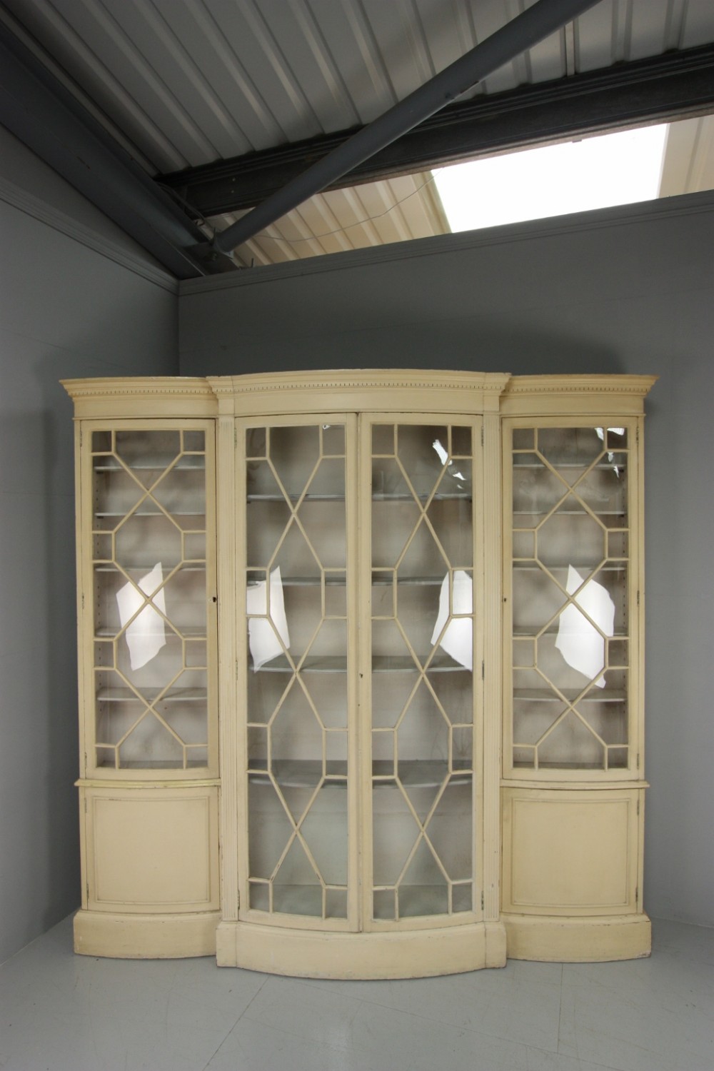 Antique Large Bow Front Astragal Glazed Bookcase.