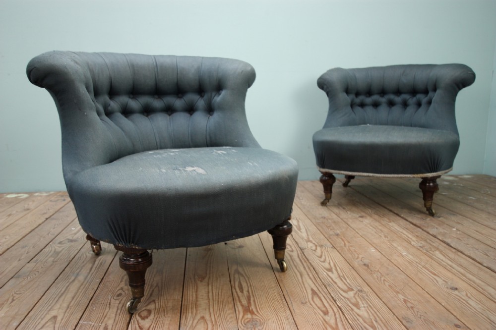 Pair of English Antique Upholstered Side Chairs.