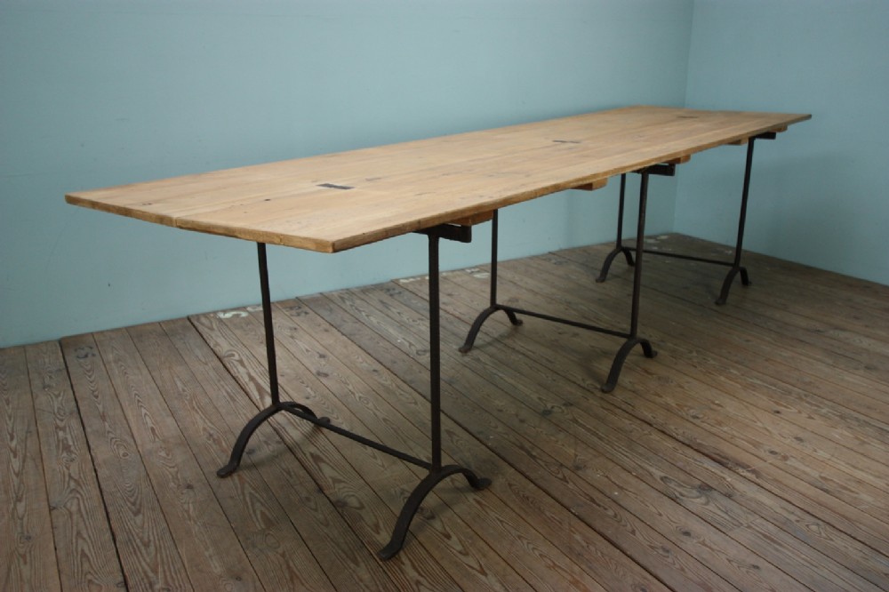 Edwardian Antique Pine & Iron Dining Tables. 2 available.