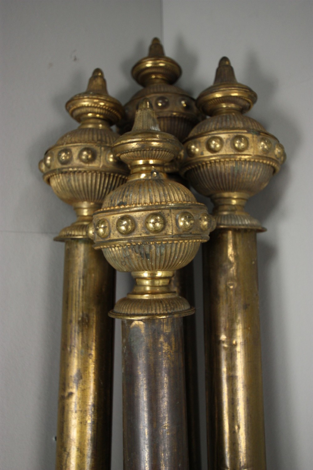 Wonderful Set of 4 Antique Gilt Brass Curtain Poles and Rings.