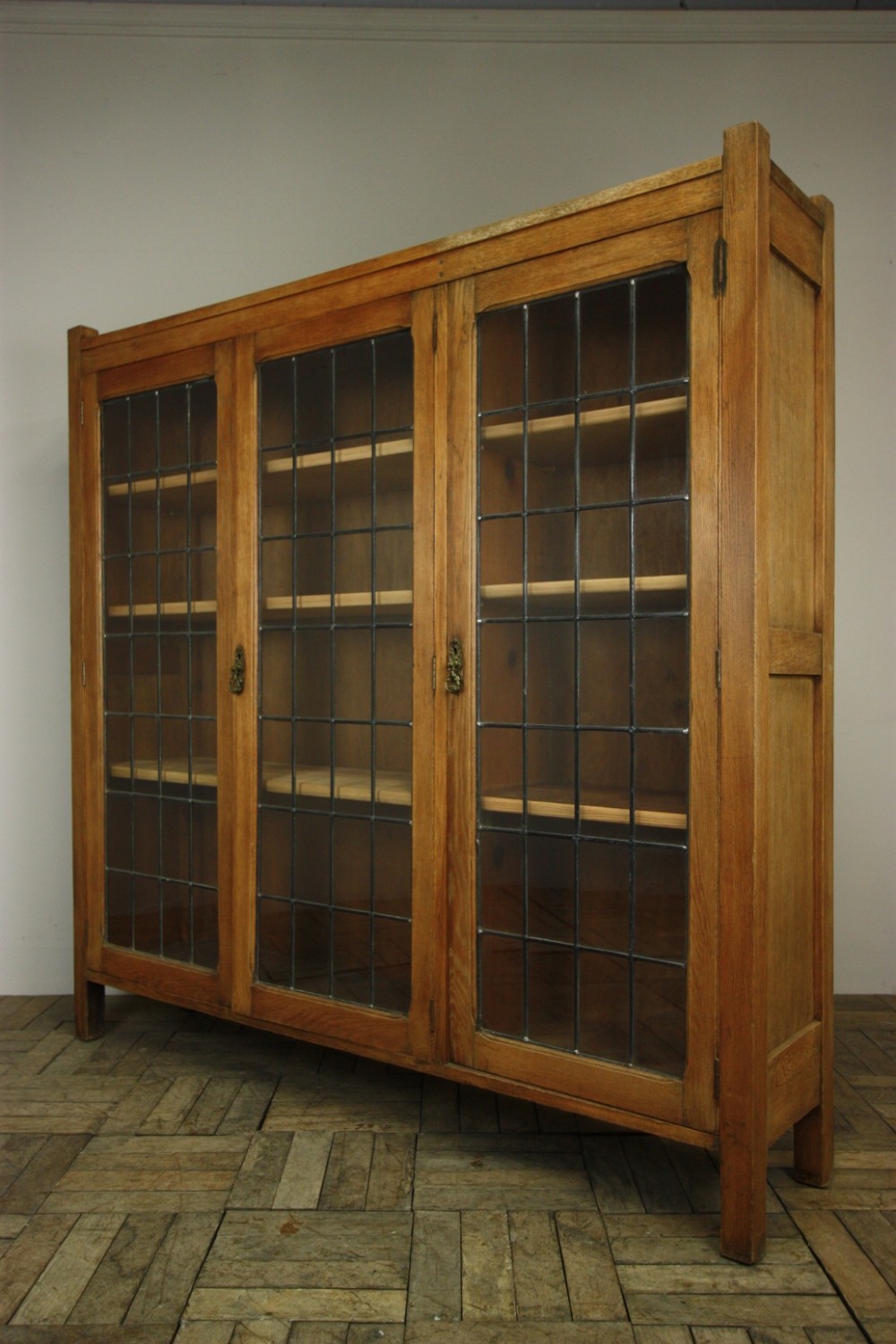 Edwardian Antique Three Door Oak Bookcase.