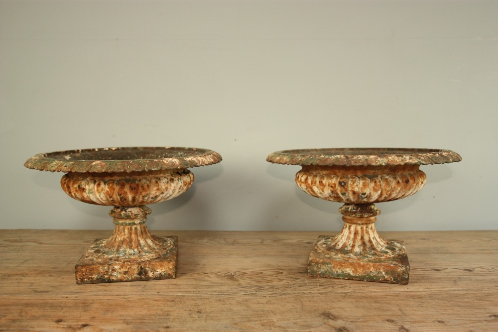 Pair of 19th Century Antique Tazza Iron Urns.