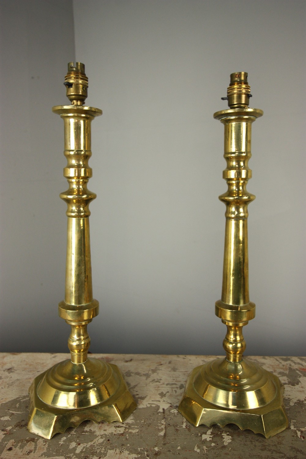 Pair of 19th Century Antique Brass Tall Table Lamps