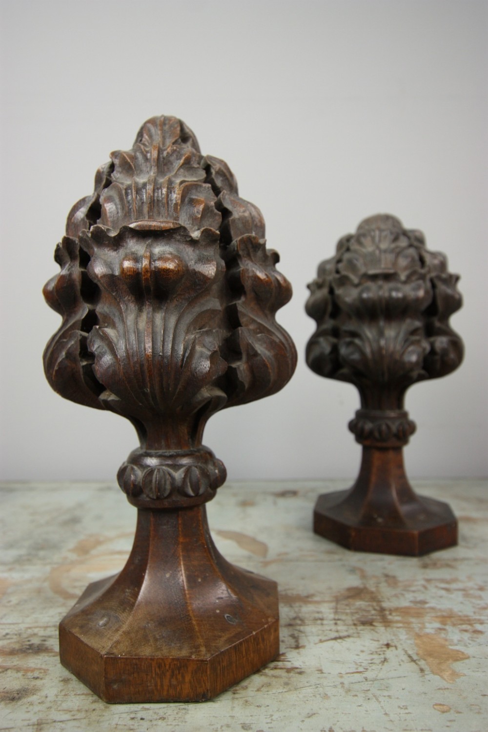 Pair of Late 18th Century Antique Oak Finials
