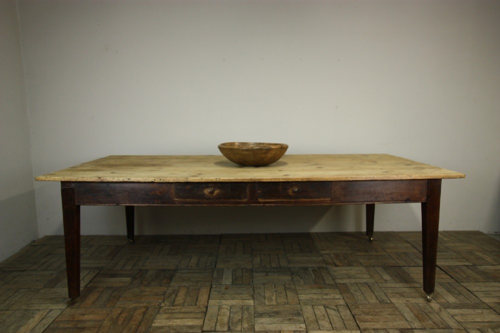 Large 19th Century Antique Pine & Fruit wood Dining Table. 