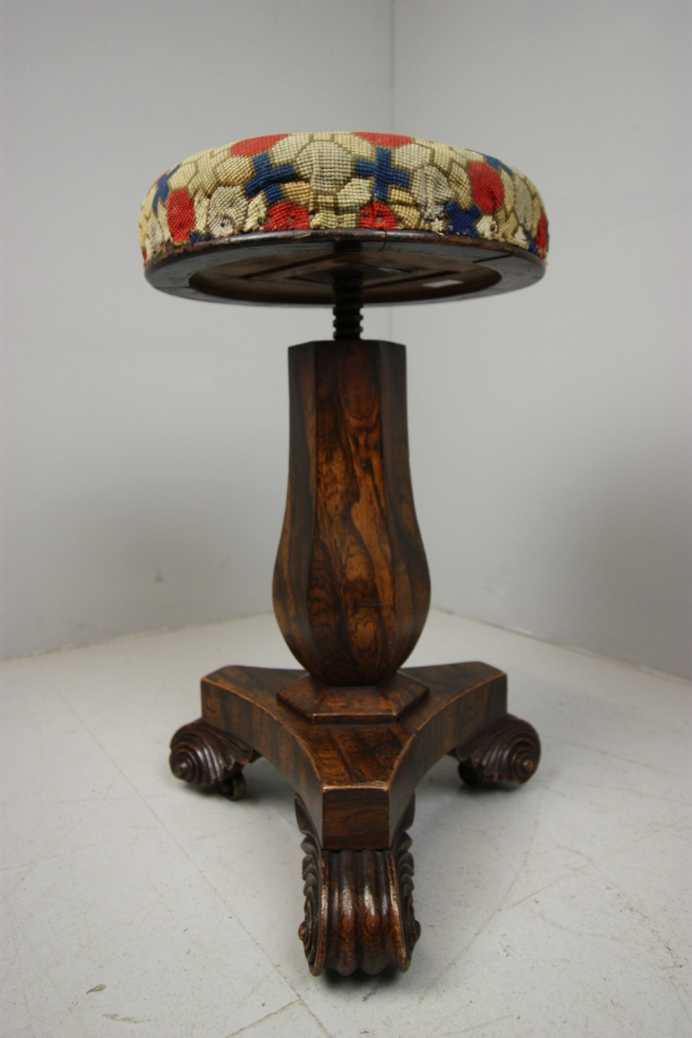 Simulated Rosewood Regency Antique Piano Stool.