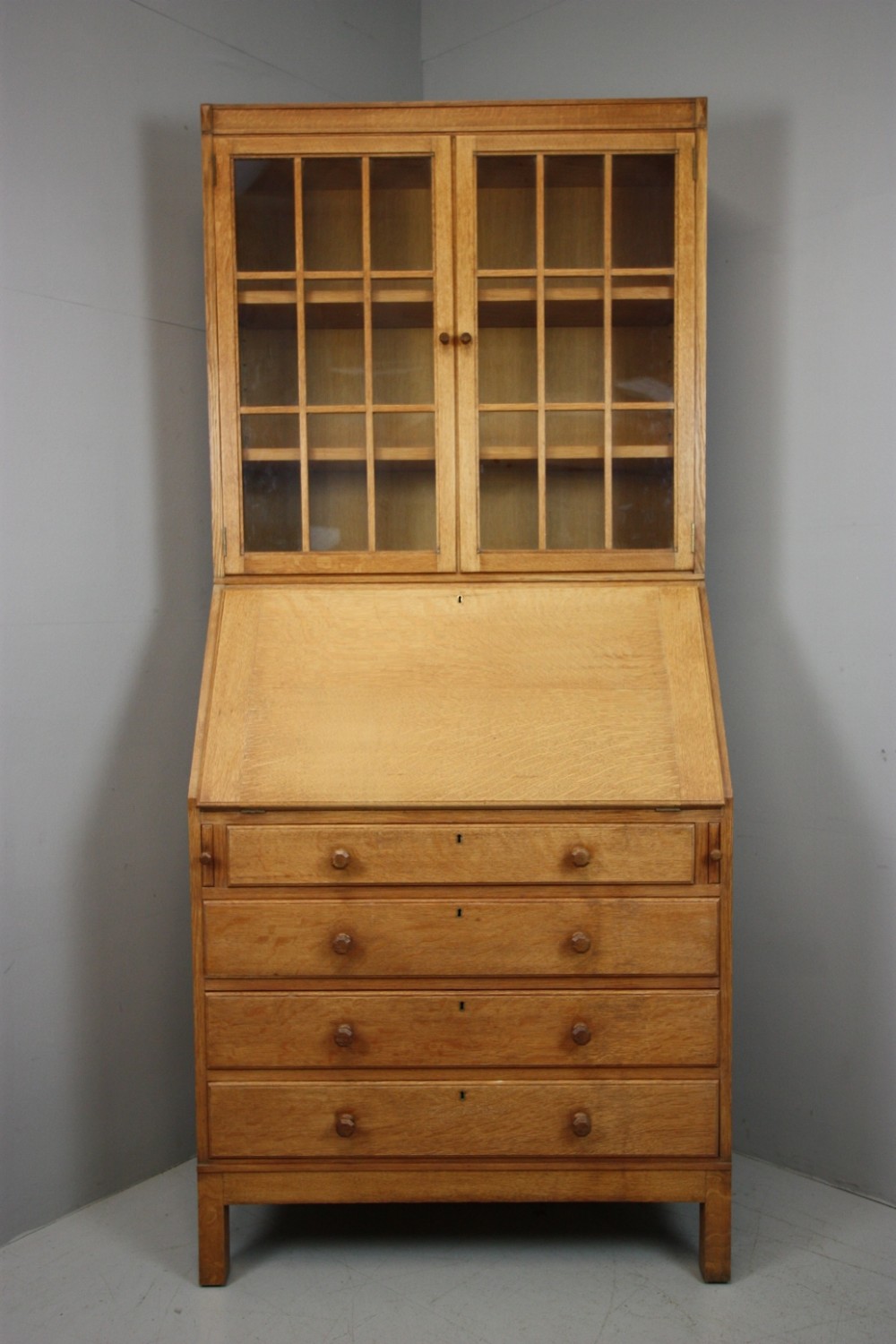 Antique Oak Bureau Bookcase by Heals of London.