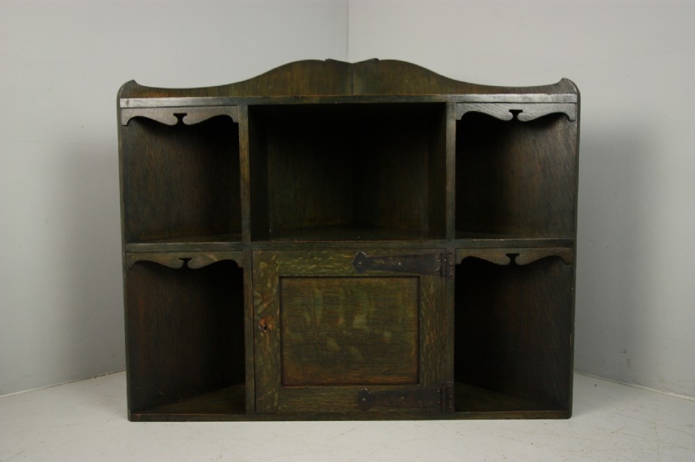 Very Rare Heals Antique Oak Corner Cabinet in Original Green.