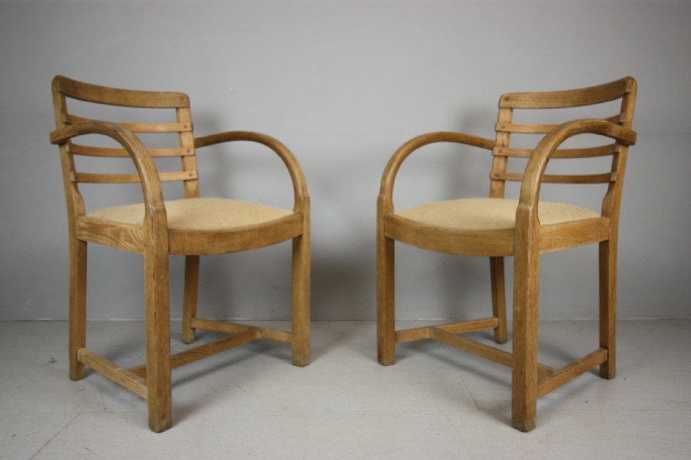 Pair of 1930's Heals Oak Armchairs. 