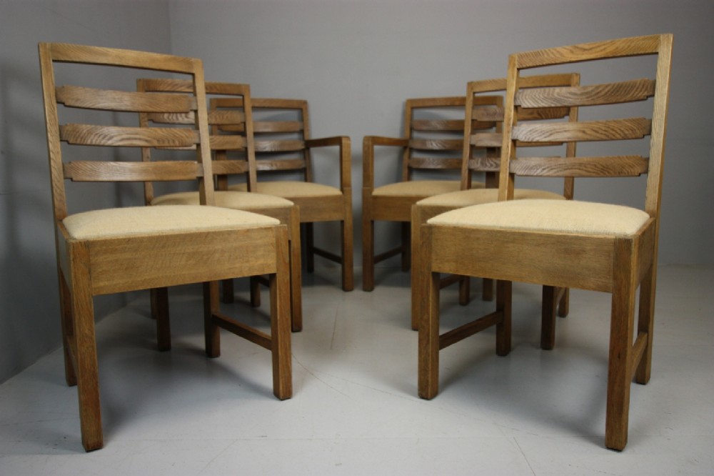 Set Of Six 1920's Oak Dining Chairs by PE Gane.
