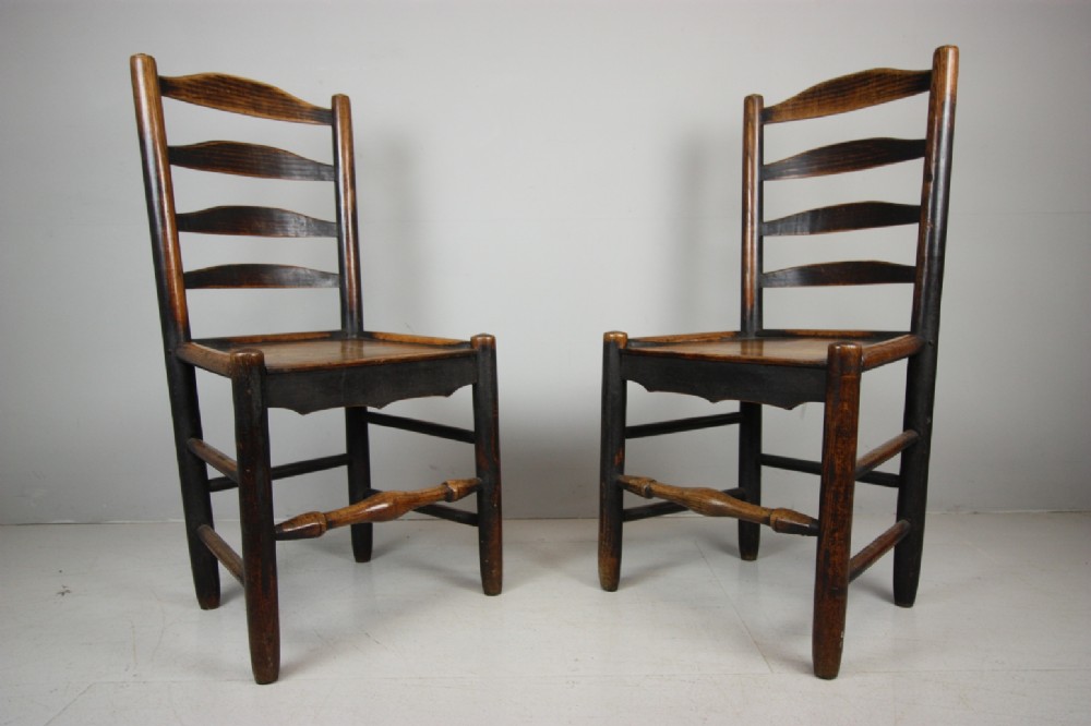 Pair of 18th Century Antique Country Ladder Back Chairs. 