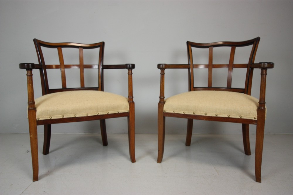 Rare Pair of Heals Antique Walnut Armchairs.