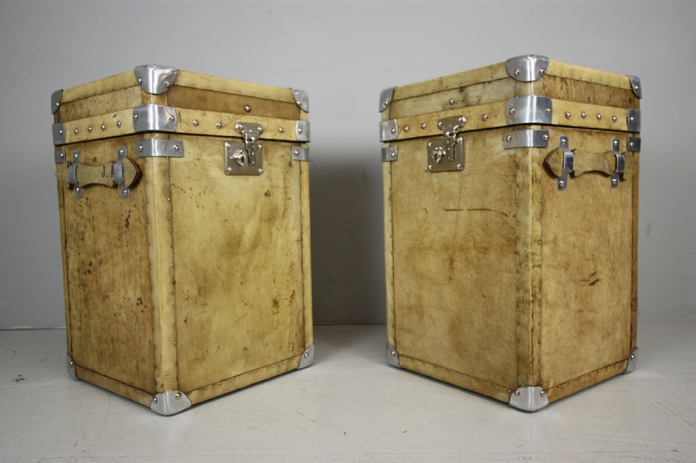 Pair of Bespoke Antique Vellum Trunks. 