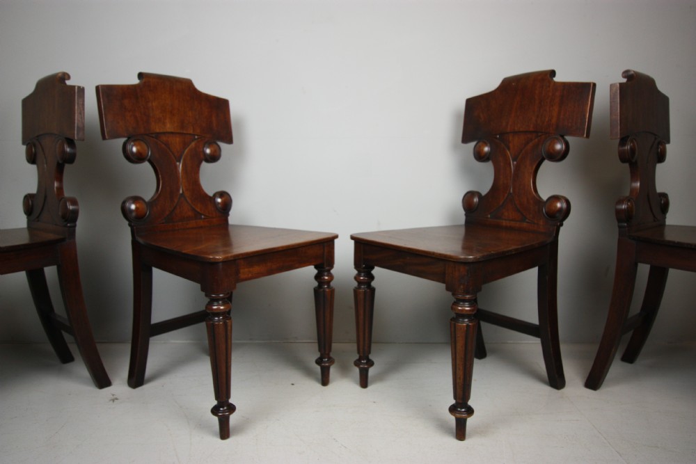 Set of Four Regency Antique Mahogany Hall Chairs. 