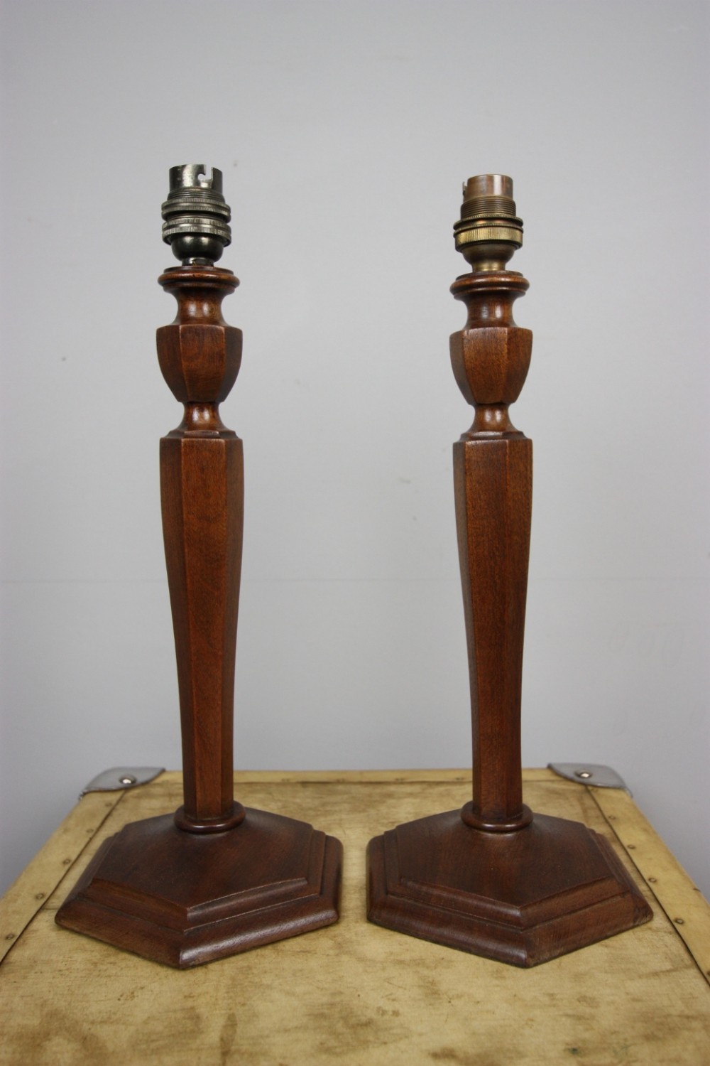 Pair of 1920's Heals Walnut Table Lamps