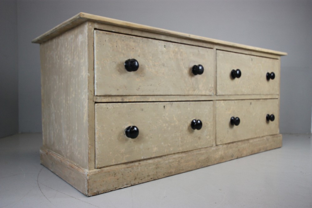 Large English Pine Chest in Original Cream Paint.