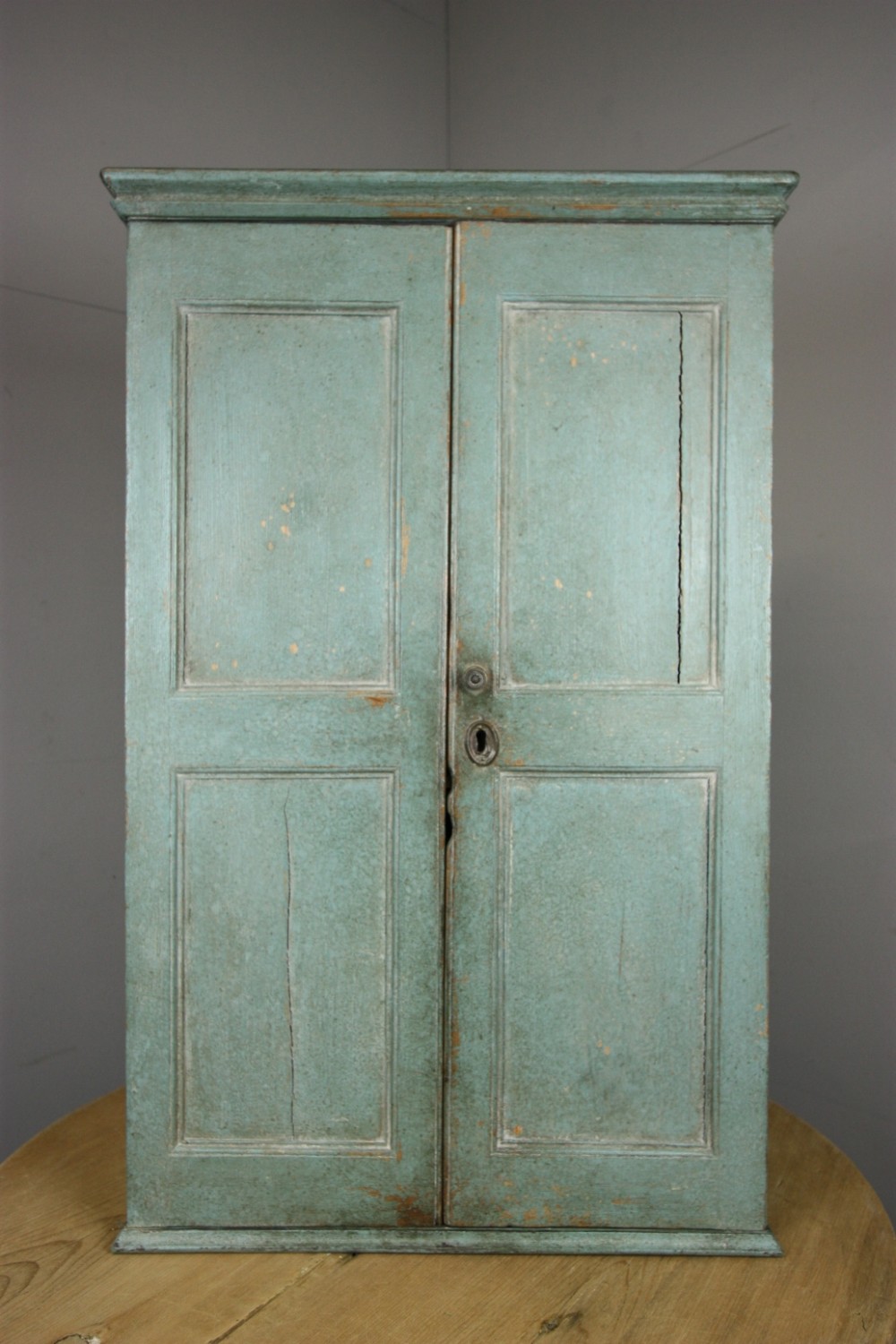 Fabulous Georgian Antique Wall Cabinet in Blue Paint.