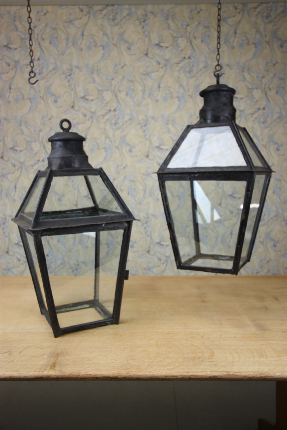 Pair of 19th Century Antique Copper Lanterns.