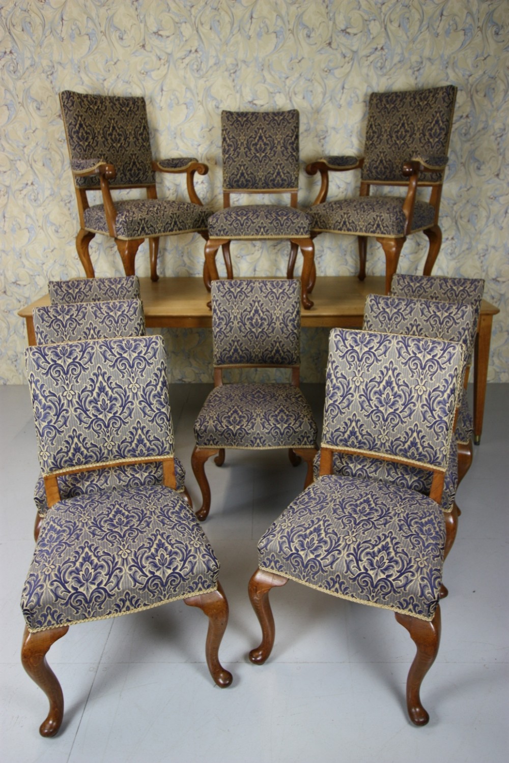 Set of Ten English Antique Oak Dining Chairs.