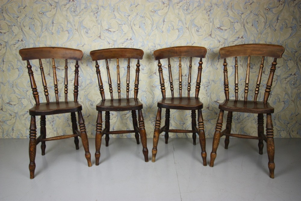 Set of Four English Country Antique Dining Chairs. 