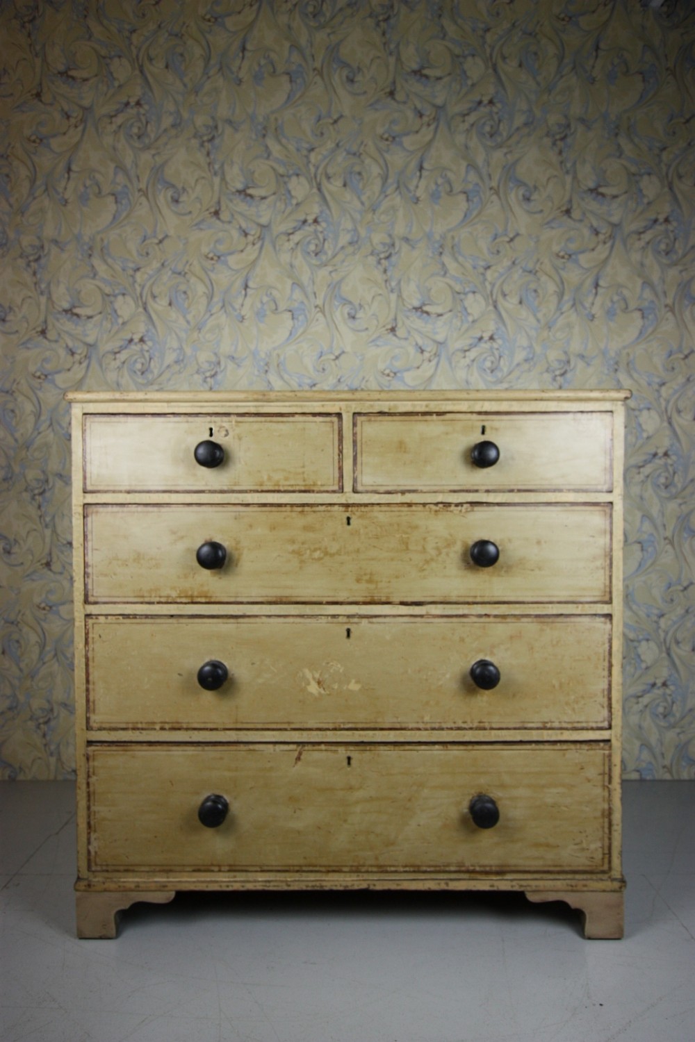English Antique Pine Chest in Original Paint.