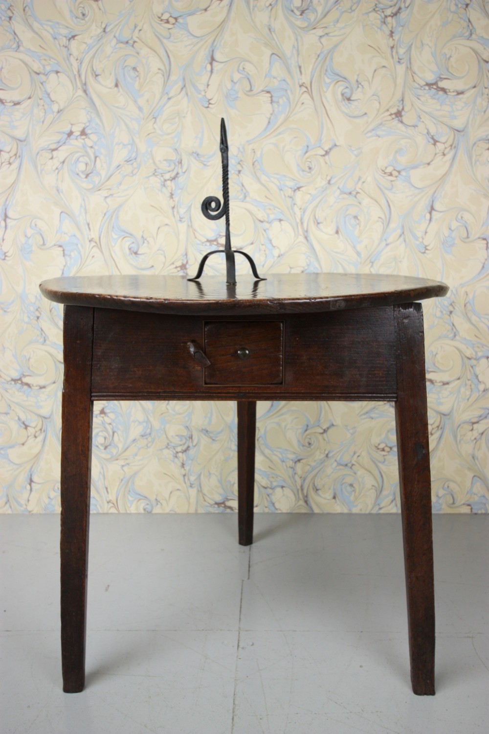18th Century Antique Elm Cricket Table with Drawer.