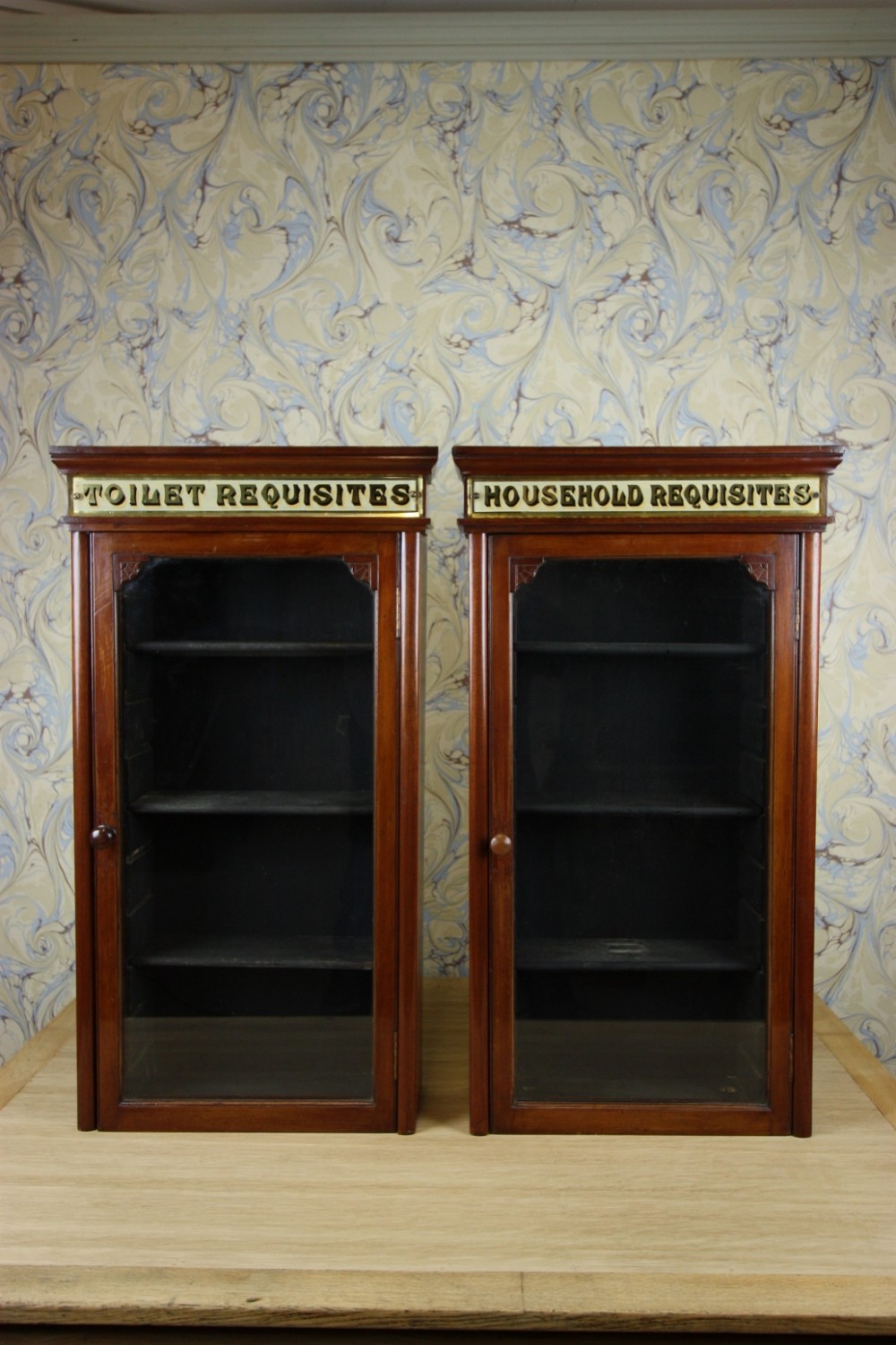 Fantastic Pair of English Antique Chemists Shop Wall Cabinets.