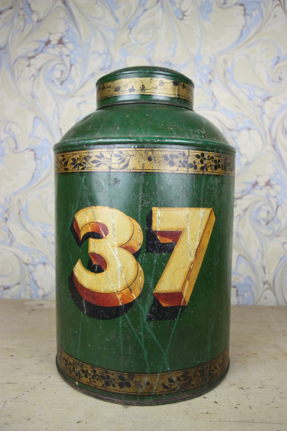 Large 19th Century Antique Tea Cannister in Original Paint.