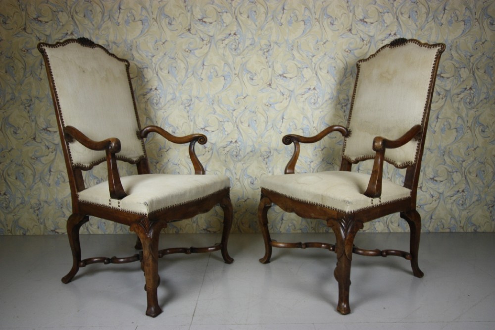 Pair of Shapely & Large Antique Walnut Armchairs.