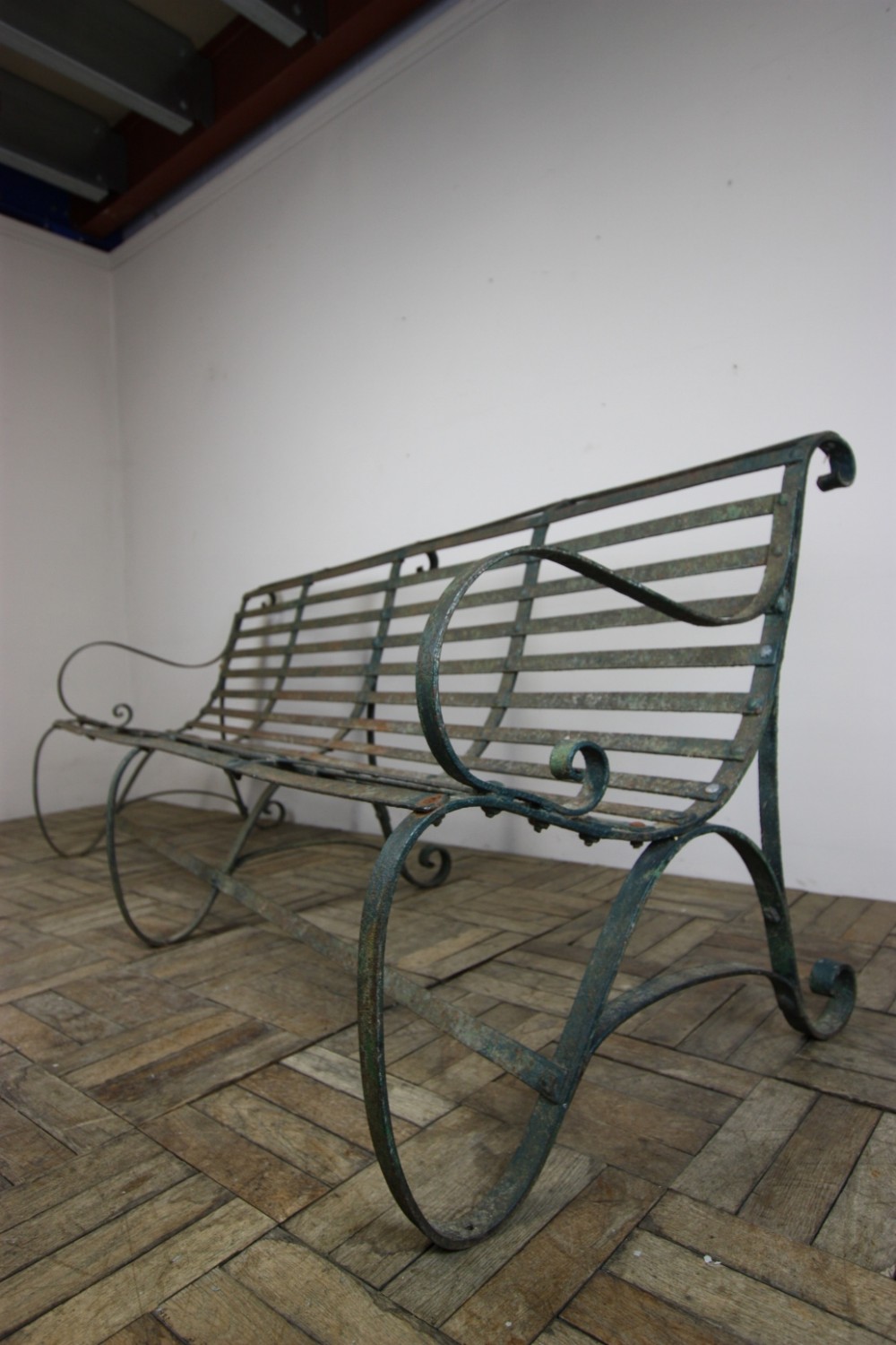 English 19th Century Wrought Iron Garden Bench Seat.