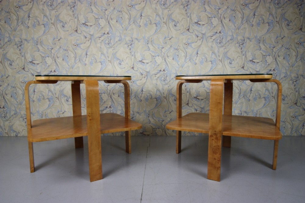 Pair of Art Deco 1920's Birch Wood Side Tables.