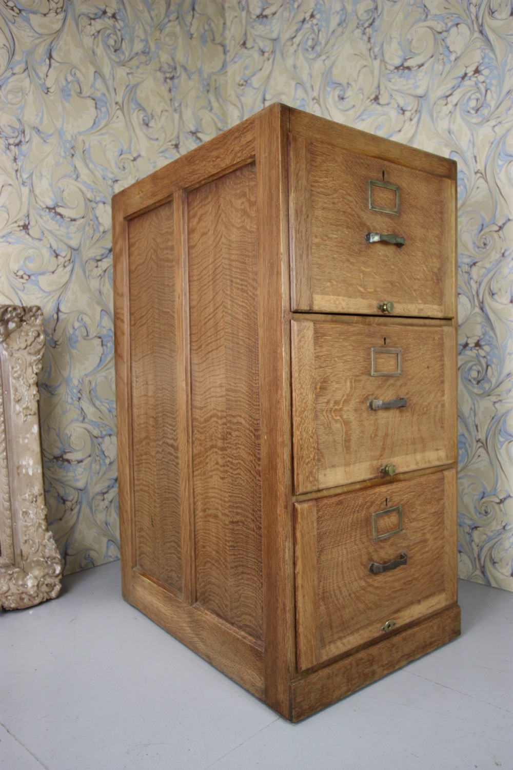 Edwardian English Antique Oak Filing Cabinet.