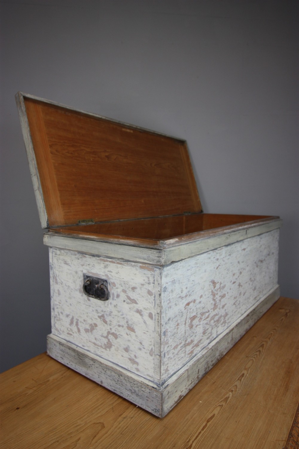 English Antique Pine Box in Original White Paint.